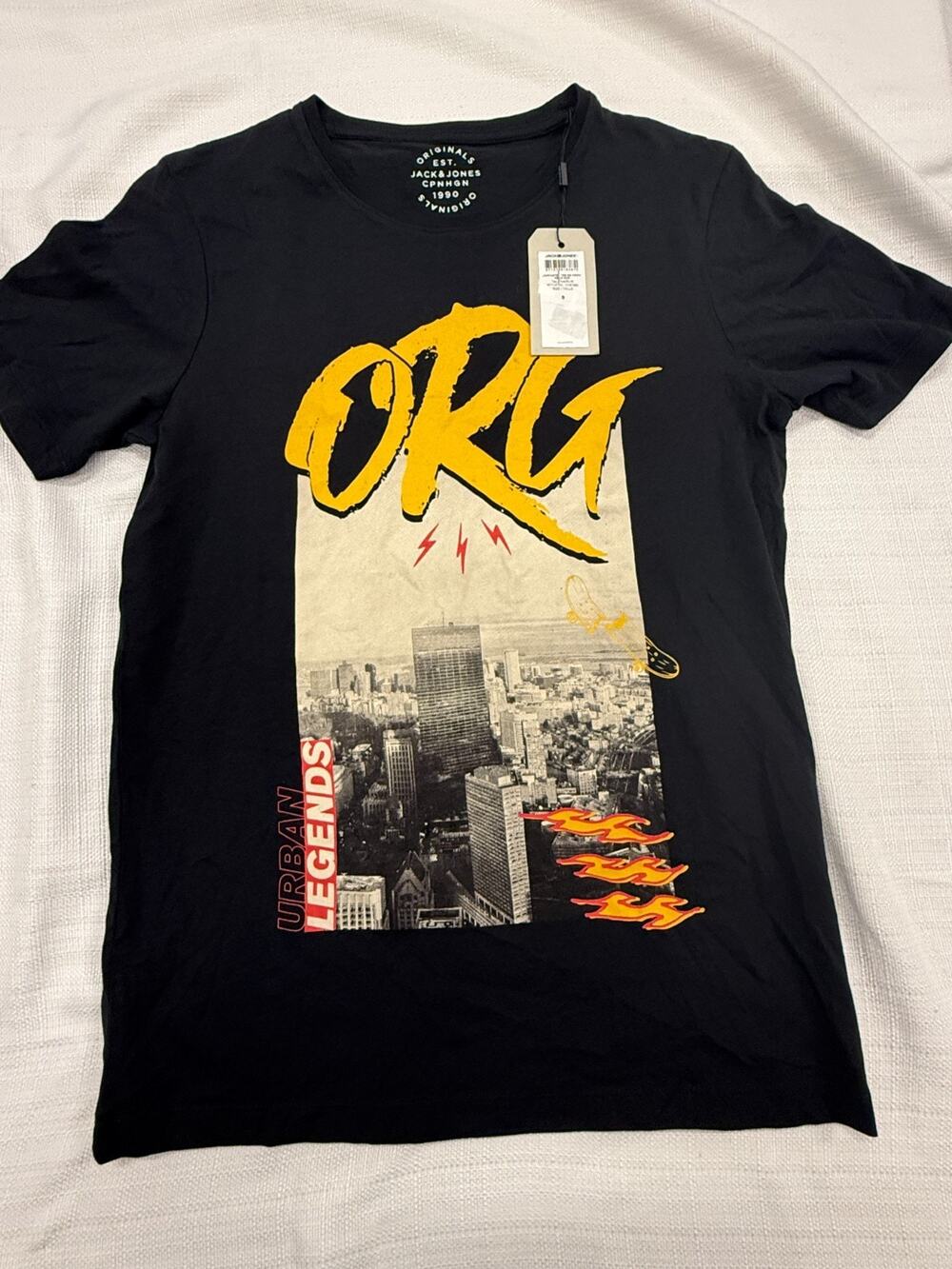 Jack & Jones Originals ORG Urban Legends Graphic T-Shirt Black Size Small NWT